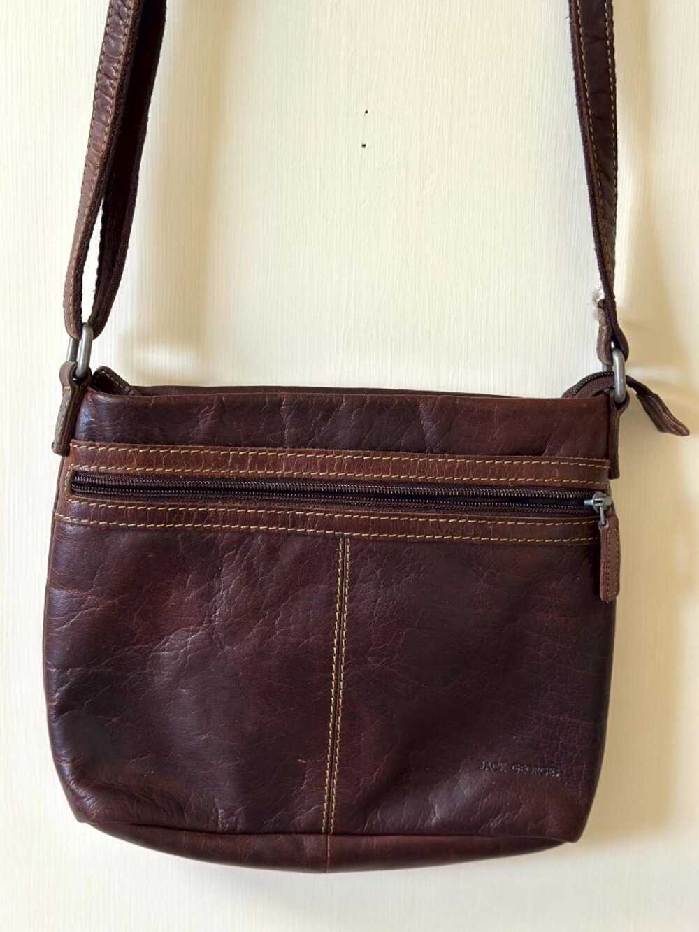 Jack Jones Streetstyle Brown Leather Crossbody Bag Multi Pocket Medium Purse
